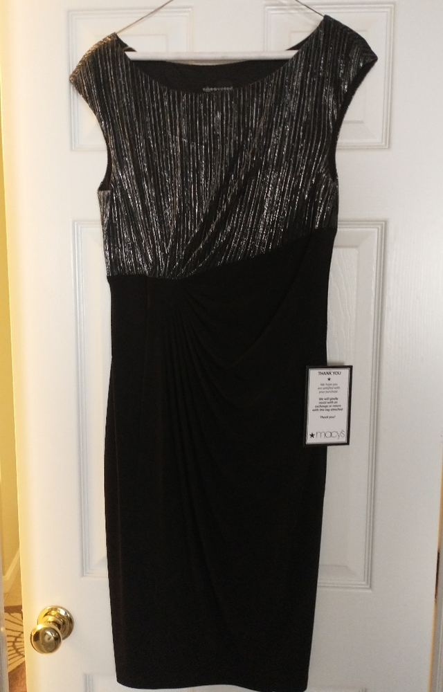 Metallic silver and black dress.